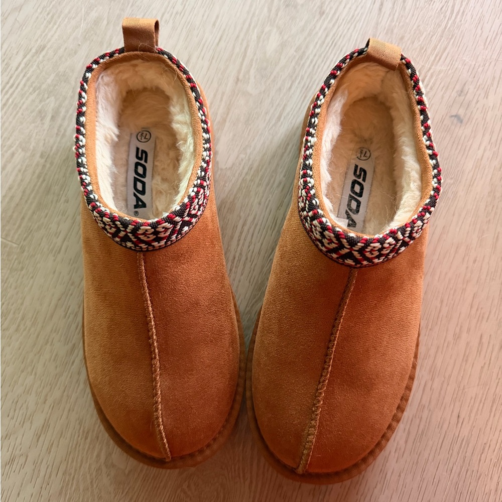 Soda Tan Suede like Platform Slipper